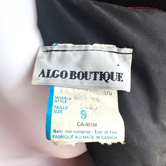 Vintage Algo Boutique Black Burgundy Shift Velvet Pleated Skirt Cocktail Dress S - Picture 7 of 7